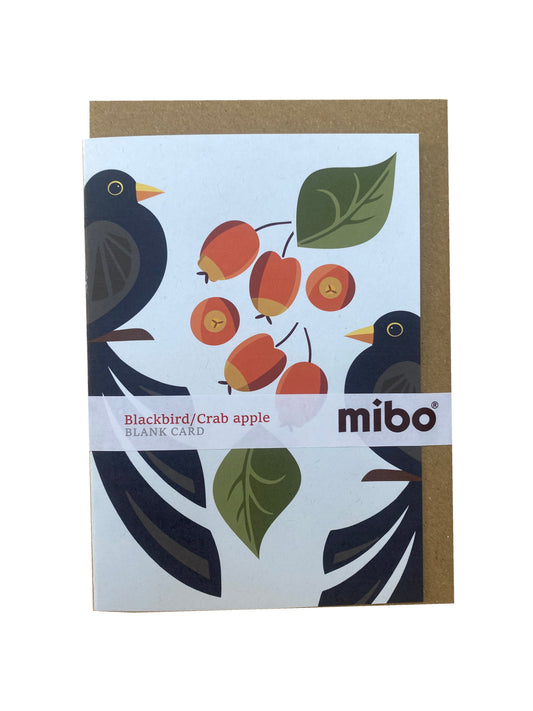 Blackbird and Crab Apple Greetings Card